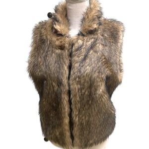 Echo Brown Faux Fur Collared Vest Cabincore Classic Apres Ski Sz M